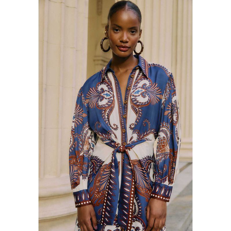 FARM Rio Arabesque Scarf Blue Midi Dress image number 2